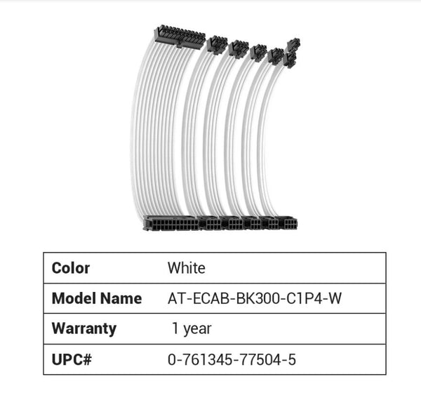 Antec CIP4 Cable Kit White - 6 Pack, 24ATX, 4+4 EPS, 16AWG Thicker, High Performance 300mm long Length. Premium Sleeved & Universal