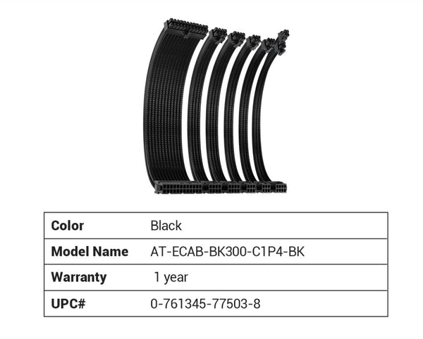 Antec CIP4 Cable Kit Black - 6 Pack, 24ATX, 4+4 EPS, 16AWG Thicker, High Performance 300mm long Length. Premium Sleeved & Universal