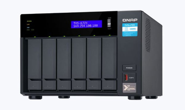 QNAP TVS-672X-i3-8g 6 Bay NAS ntel® Core™ i3-8400T six-core 3.3 GHz 8GB DDR4 Hot-swappable 2xM.2 2280 PCIe 2xGbE 1x10GBase-T 2xThunderbolt 3 1x3.2USB