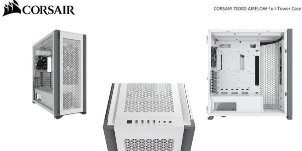 Corsair Obsidian 7000D AF Tempered Glass Mini-ITX, M-ATX, ATX, E-ATX Tower Case, USB 3.1 Type C, 10x 2.5', 6x 3.5' HDD. 3x 140mm Fan included.  White