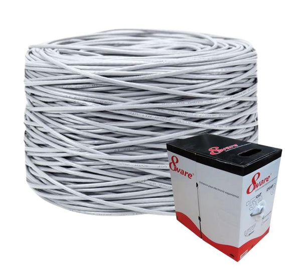 8ware CAT6 UTP Cable 305m Roll - Grey White Full 0.55mm Copper UTP stranded Ethernet LAN Network 24AWG 0.55cu 2x4p pvc Jacket