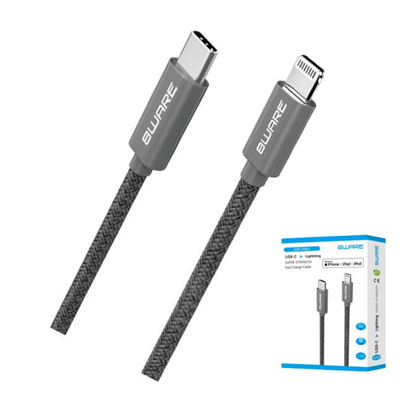 8ware 1.5m Super Ultra USB-C to Lightning Cable Super Fast charging Strength Aluminium flexible nylon Apple iPone iPad iPod Mac Retail Pack