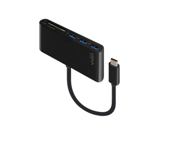 Alogic USB-C to Multi Card Reader & 3-Port USB Hub - 10cm, Black - VROVA Series