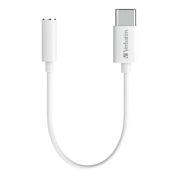 (LS)Verbatim USB-C to 3.5mm Headphone Jack 10cm - White, oxygen-free copper (OFC) delivers crystal clear high-quality audio listening pleasure, Iphone