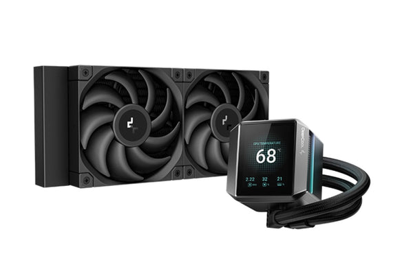 DeepCool MYSTIQUE 240 LCD Liquid Cooler 240mm 5th Gen Pump 3400RPM AIO 2.8' 640x480 TFT LCD Screen Anti-Leak Tech FT12 SE PWM Fans, Grey and Black