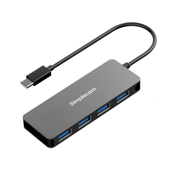 Simplecom CH320 Ultra Slim Aluminium USB 3.1 Type C to 4 Port USB 3.0 Hub - Black (LS)