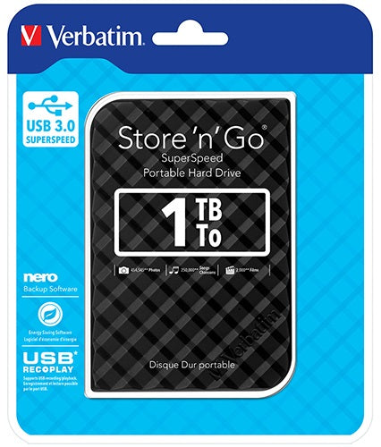 Verbatim 1TB 2.5' USB 3.0 Black Store'n'Go HDD Grid Design