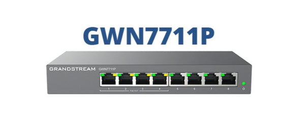 Grandstream GWN7711P Layer 2-Lite Managed Switch, 8 x GigE (4 x PoE/PoE+ or +24VDC Output Mode)