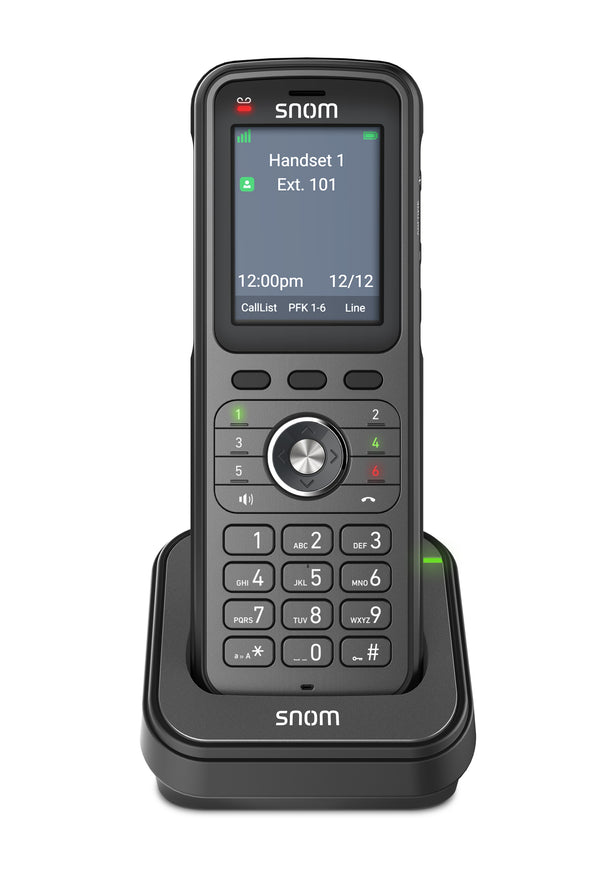 SNOM M56 DECT Handset, 2.4-inch colour display, 6 programmable LED function keys, IP67 protection class, 12 hours talk time, Bluetooth support, SCE