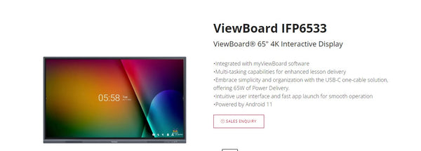 ViewSonic 65' 4K Interactive Flat Panel Display w/ myViewBoard ‐ Front Facing Speakers, 8GB  USB‐C Inc IPF6533 -3 Years Advance Replacement