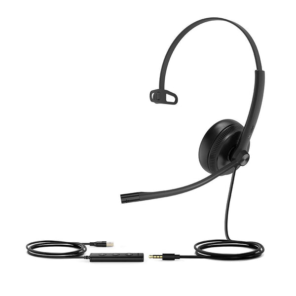 Yealink UH34 Special Edition Mono UC USB Headset, USB-A  3.5mm, Audio Clarity, Noise Cancelling Microphone, Leather Ear Cushions, YHC20 Controller