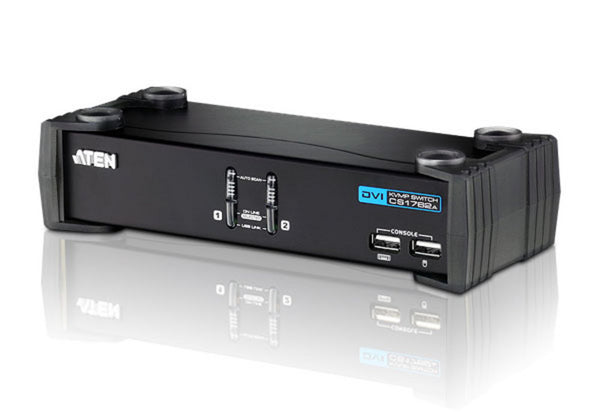 Aten Desktop KVMP Switch 2 Port Single Display DVI w/ audio, 2x Custom KVM Cables Included, 2x USB Port, Selection Via Front Panel