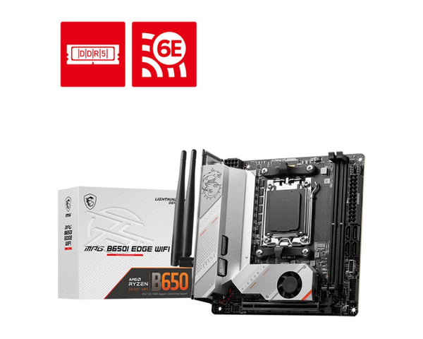 MSI MPG B650I EDGE WIFI AMD AM5 M-ITX Motherboard, 2x DDR5 ~64GB, 1x PCI-E x16, 2x M.2, 4x SATA, 2x USB2.0, 5x USB 3.2, 1x USB-C