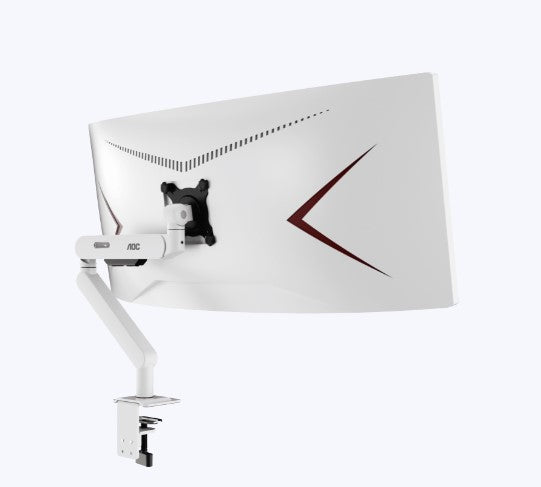 AOC AM406W White Desk-mount monitor arm with Alloy Structure. Mechanical Spring. Full Range Motion 17-40' up to 12KG VESA 100 and 75mm