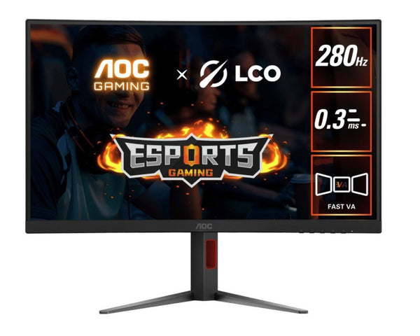 AOC 27' Curved 0.3ms 280Hz,1920 × 1080 (FHD) , Adaptive Sync, HDR10, HDMI 2.0 × 1,DisplayPort 1.4 × 1,Curved Gaming Monitors