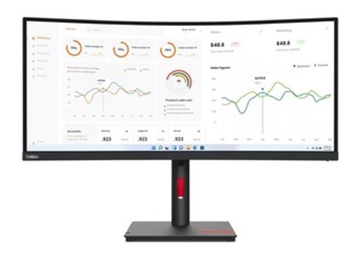 LENOVO ThinkVision T34w-30 34' WQHD Monitor 1500R Curve 4K 3440x1440 21:9 Height Adjustable Tilt and Swivel DP HDMI USB-C input LAN 4xUSB3.2 Hub 3yr