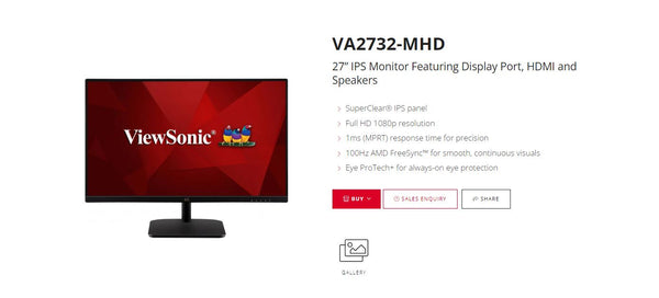 ViewSonic 27' Super Clear IPS, 4ms 100hz, Ultra Slim, FHD, DP, HDMI, VGA, 2x Speakers. VESA 100. 3 YR AR. Office Business Monitor