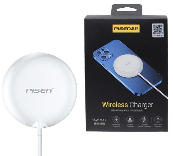 Pisen 15W MagSafe Fast Wireless Charger - Ultra-thin, Light and Portable, USB-C interface, Support PD Protocol, Safe and Durable, Travel Ready