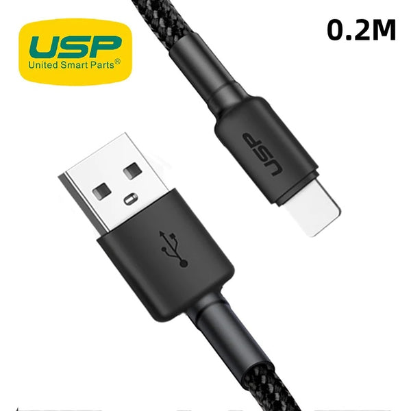 USP BoostUp Lightning to USB-A Cable (20cm) Black - Quick Charge & Connect, 2.4A Rapid Charge, Durable, Nylon Weaving, Apple iPhone/iPad/MacBook