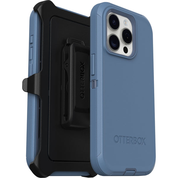 (LS) OtterBox Defender Apple iPhone 15 Pro (6.1') Case Baby Blue Jeans (Blue) - (77-94043), DROP+ 4X Military Standard, Multi-Layer, Included Holster