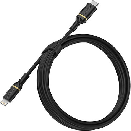 EOL OtterBox Lightning to USB-C Fast Charge Cable (2M) - Black (78-52647), 3 AMPS (60W),MFi/USB PD,3K Bend/Flex,480Mbps Transfer,Apple iPhone/iPad