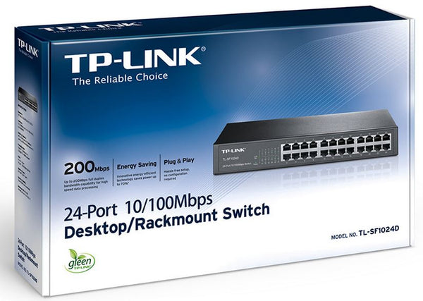 TP-Link TL-SF1024D 24-Port 10/100Mbps Rackmount Unmanaged Switch energy-efficient Supports MAC 13-inch Desktop steel case 4.8 Gbps Switching Cap