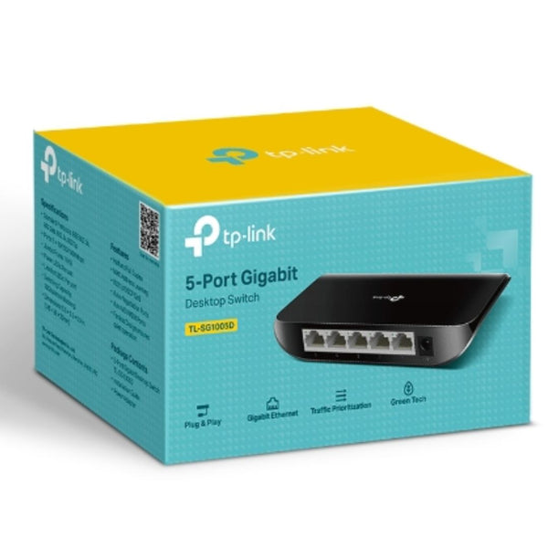 TP-Link TL-SG1005D 5-port Desktop Gigabit Switch, 5 10/100/1000M RJ45 ports, plastic case,Supports Auto MDI / MDIX