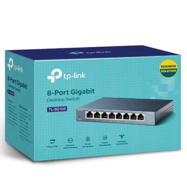 TP-Link TL-SG108 8-Port Gigabit Desktop Switch Steel Case Fanless 11.9Mpps Support 802.1p/DSCP QoS1 and IGMP Snooping Plug & Play