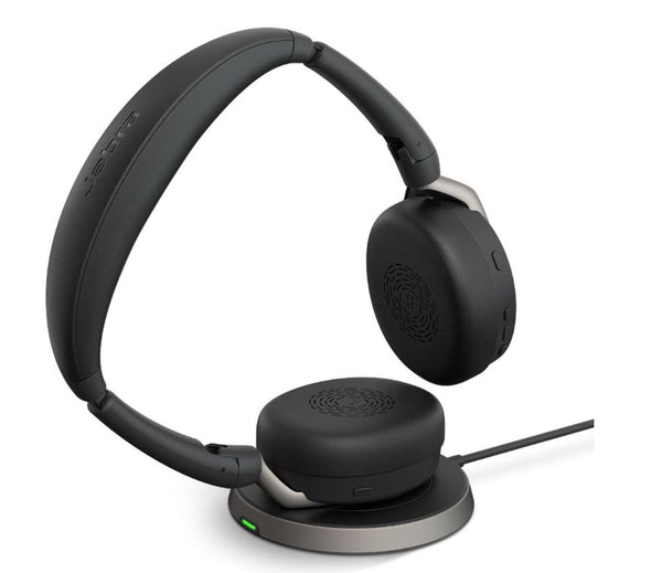 Jabra Evolve2 65 Flex UC Stereo Bluetooth Headset, Link380c USB-C Dongle & Wireless Charging Stand Included, Foldable Design, 2Yr Warranty, ANC