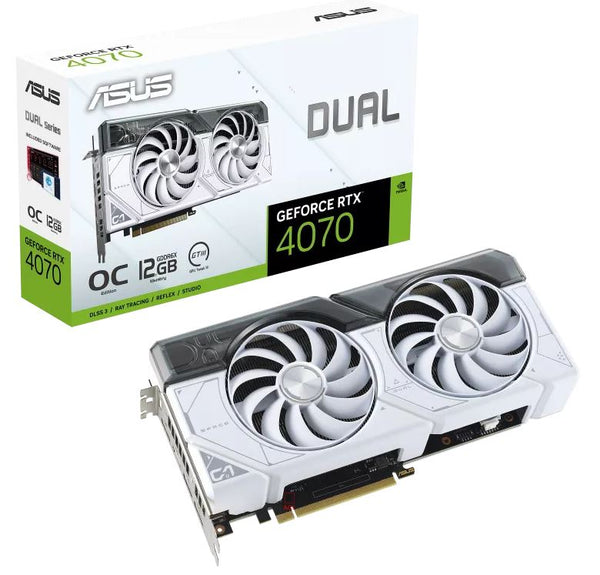 ASUS nVidia GeForce DUAL-RTX4070-O12G-WHITE RTX4070 12GB GDDR6X White OC Edition, 2520 MHz Boost Clock, RAM 21Gbps, 3xDP, 1xHDMI