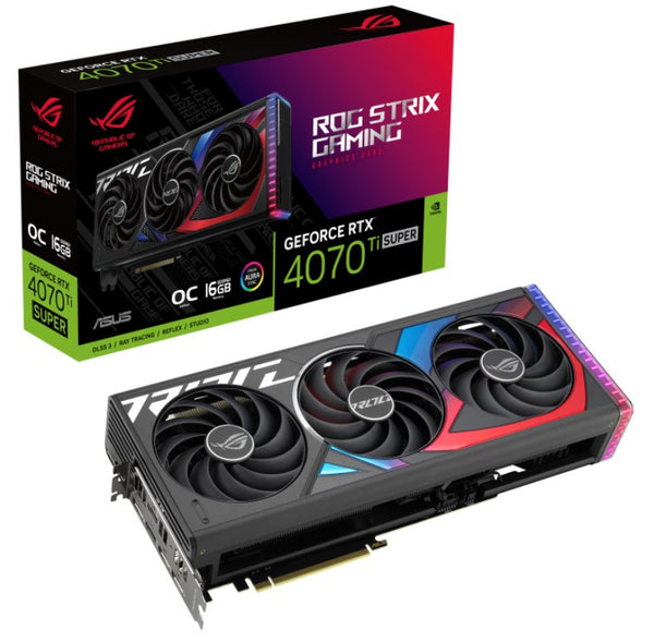 ASUS nVidia GeForce ROG-STRIX-RTX4070TIS-O16G-GAMING RTX4070 Ti SUPER 16GB GDDR6X OC Edition 2670MHz Boost Clock, RAM 21Gbps, 3xDP, 2xHDMI