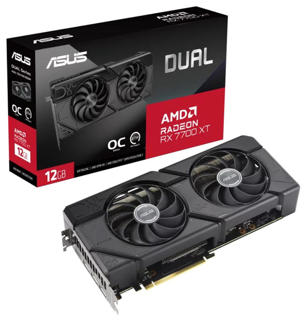 ASUS AMD Radeon DUAL-RX7700XT-O12G RX7700 XT OC Edition 12GB GDDR6 2584MHz Boost Clock, RAM 18Gbps, 3xDP, 1xHDMI, 279.9x133.9x49.3 mm