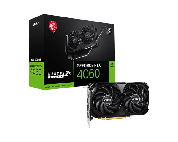 MSI nVidia GeForce RTX 4060 VENTUS 2X BLACK 8G OC Video Card  2490 MHz Boost Clock, 8GB GDDR6,DisplayPort x 3 (v1.4a),HDMI x 1