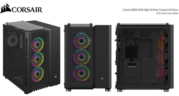 Corsair Crystal Series 680X RGB ATX High Airflow, USB 3.1 Type-C, Tempered Glass, Smart Dual Chamber Cube Case, PCI Expansion Slots 8+2, Black. (LS)