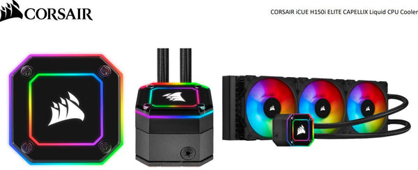 Corsair H150i Elite CAPELLIX 360mm Black Radiator, 3x ML120 RGB PWM Fans, Ultra Bright RGB Pump Head. Liquid Cooling, 5 Yrs Wty. LS >CFCW-H150IE-CP-XT