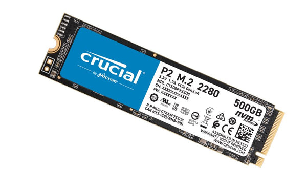 Crucial P2 500GB PCIe NVMe SSD 2300/940 MB/s R/W 150TBW 1.5M hrs MTTF Acronis True Image Cloning Software 5yrs wty