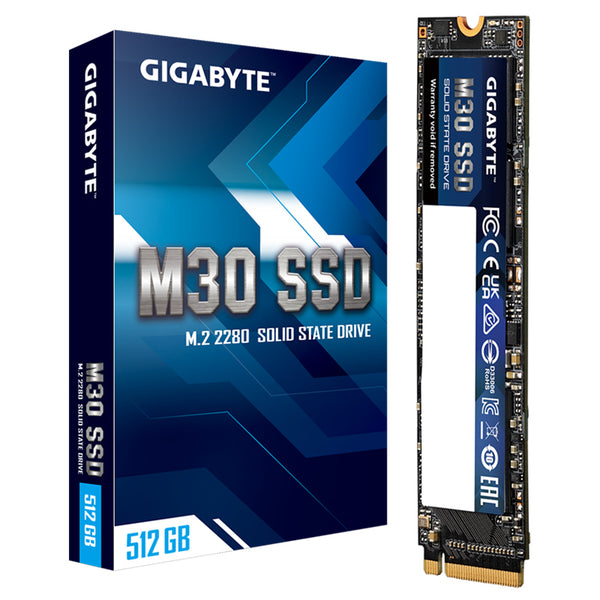 Gigabyte M30 512GB SSD, M.2 2280, PCI-E 3.0 x4, NVMe 1.3, Sequential Read ~3500 MB/s, Sequential Write ~2600 MB/s