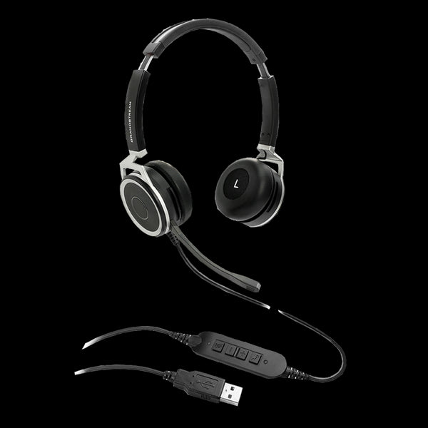 Grandstream GUV3005 Premium Dual Ear USB Headset, Busy Light, Noise Canceling Microphone, HD Audio, 2m USB Cable, Suits Teams, Zoom, 3CX