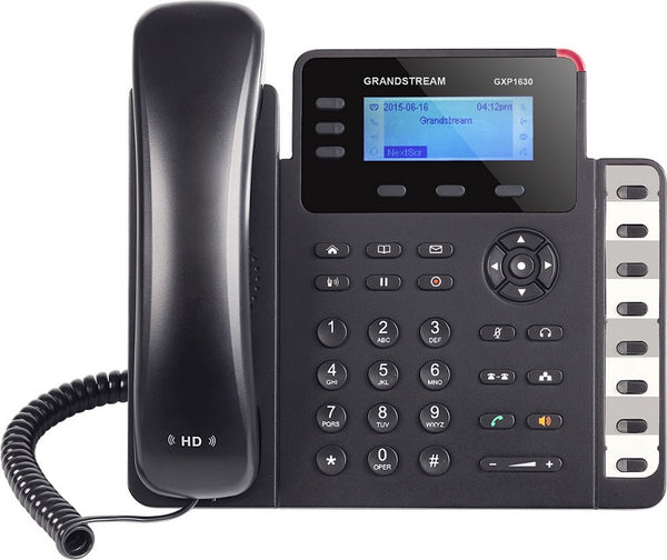 Grandstream GXP1630 3 Line IP Phone, 3 SIP Accounts, 132 x 64 Backlit LCD Display, HD Audio, Dual-Switched Gigabit Ports, Powerable Via POE