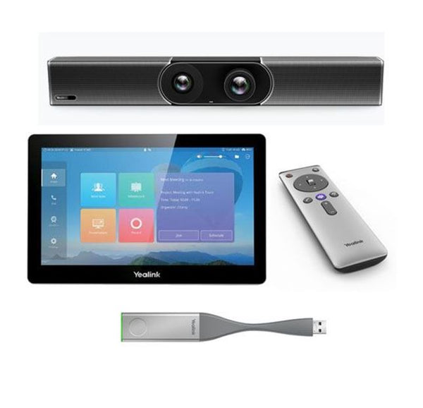 Yealink Smart 4K Room System, including MeetingEye 600 Codec, CTP20 touch panel, 1x WPP20, VCR20 remote control, power adapter and cables