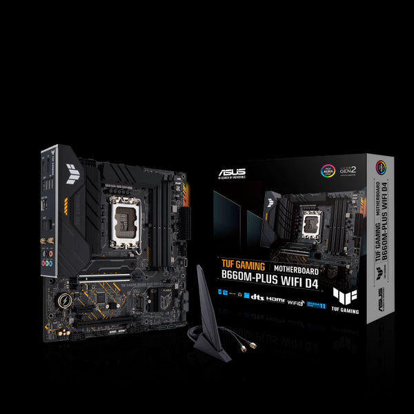 ASUS B660M TUF GAMING B660M-PLUS WIFI D4 Intel LGA 1700 mATX Motherboard mATX Motherboard 4 xDDR4~128GB, 1 x PCIe 5.0, 2 x M.2 slots, 4 xSATA , Wi-Fi6