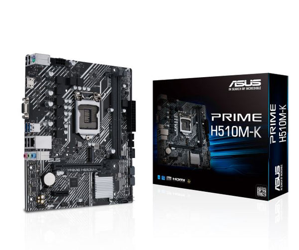 ASUS PRIME H510M-K Intel LGA 1200 Micro ATX motherboard with PCIe 4.0, 32Gbps M.2 slot, Intel 1 Gb Ethernet, HDMI, D-Sub, USB 3.2 Gen 1 Type-