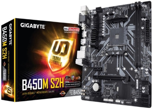 Gigabyte B450M S2H AMD Ryzen Gen3 AM4 mATX Motherboard 2xDDR4 3xPCIE 1xM.2 VGA DVI HDMI RAID GbE LAN 4xSATA 4xUSB3.1 6xUSB2.0 Quad CrossFire RGB (LS)