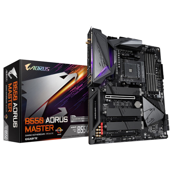 Gigabyte B550 AORUS MASTER AMD Ryzen ATX Motherboard 4xDDR4 6xSATA 2xM.2 2xPCIEx16 LAN RAID WF6 BT 4xUSB3.2 1xUSB-C