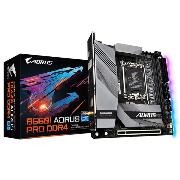 Gigabyte B660I AORUS PRO DDR4 Intel LGA 1700 mini ITX Motherboard, 2x DDR4 ~64GB, 1x PCI-E x16, 1x M.2, 4x SATA, 1x USB-C, 5x USB 3.2, 2x USB 2.0