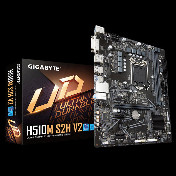 Gigabyte H510M S2H V2 Intel mATX Motherboard, 2x DDR4 ~64GB, 1x PCI-E x16, 2x PCI-E x1, 1x M.2, 4x SATA3, 2x USB 3.2, 4x USB 2.0