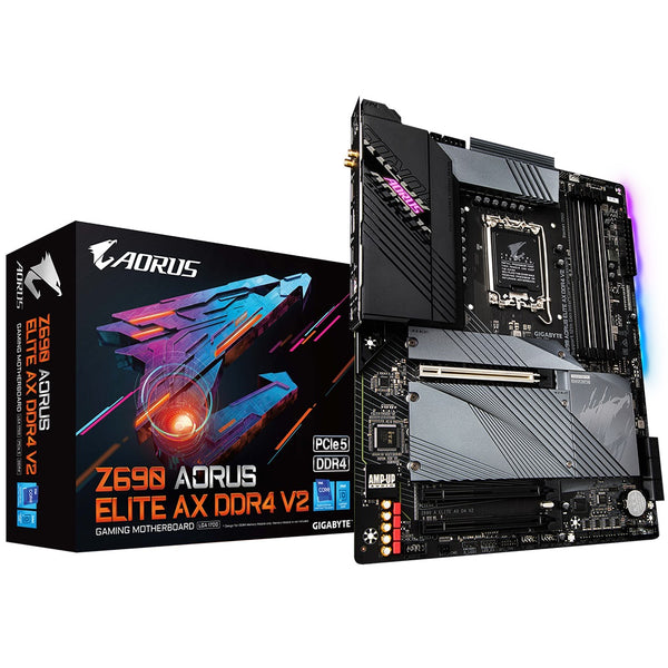 Gigabyte Z690 AORUS ELITE AX DDR4 V2 (REV 1.0) Intel LGA 1700 ATX Motherboard, 4x DDR4 ~128GB, 3x PCI-E x16, 4x M.2, 6x SATA3, 2x USB-C. 7x USB 3.2,