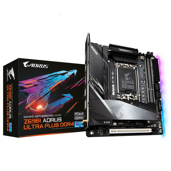 Gigabyte Z690I AORUS ULTRA DDR4 Intel LGA1700 Mini ITX Motherboard, 2x DDR4 ~ 64GB, 1x PCI-E x16, 1x M.2, 4x SATA, 2x USB-C, 7x USB 3.2, 2x USB 2.0