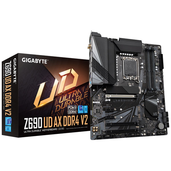 Gigabyte Z690 UD AX DDR4 V2 Intel LGA 1700 ATX Motherboard, 4x DDR4 ~128GB, 3x PCI-E x16, 2x PCI-E x1, 3x M.2, 6x SATA3, 1x USB-C, 5x USB 3.2, 4x USB