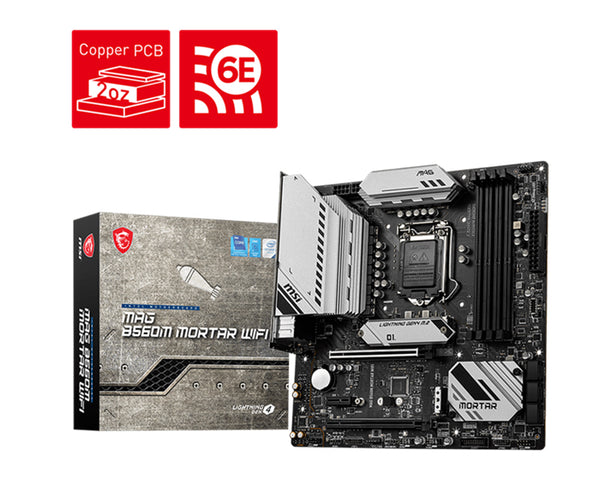 MSI MAG B560M MORTAR WIFI Intel mATX 4X DDR4 ~128GB, 2x PCI-E x16, 1x PCI-E x1, 6x SATAIII, 2x M.2, 4x USB 3.2, 4x USB 2.0